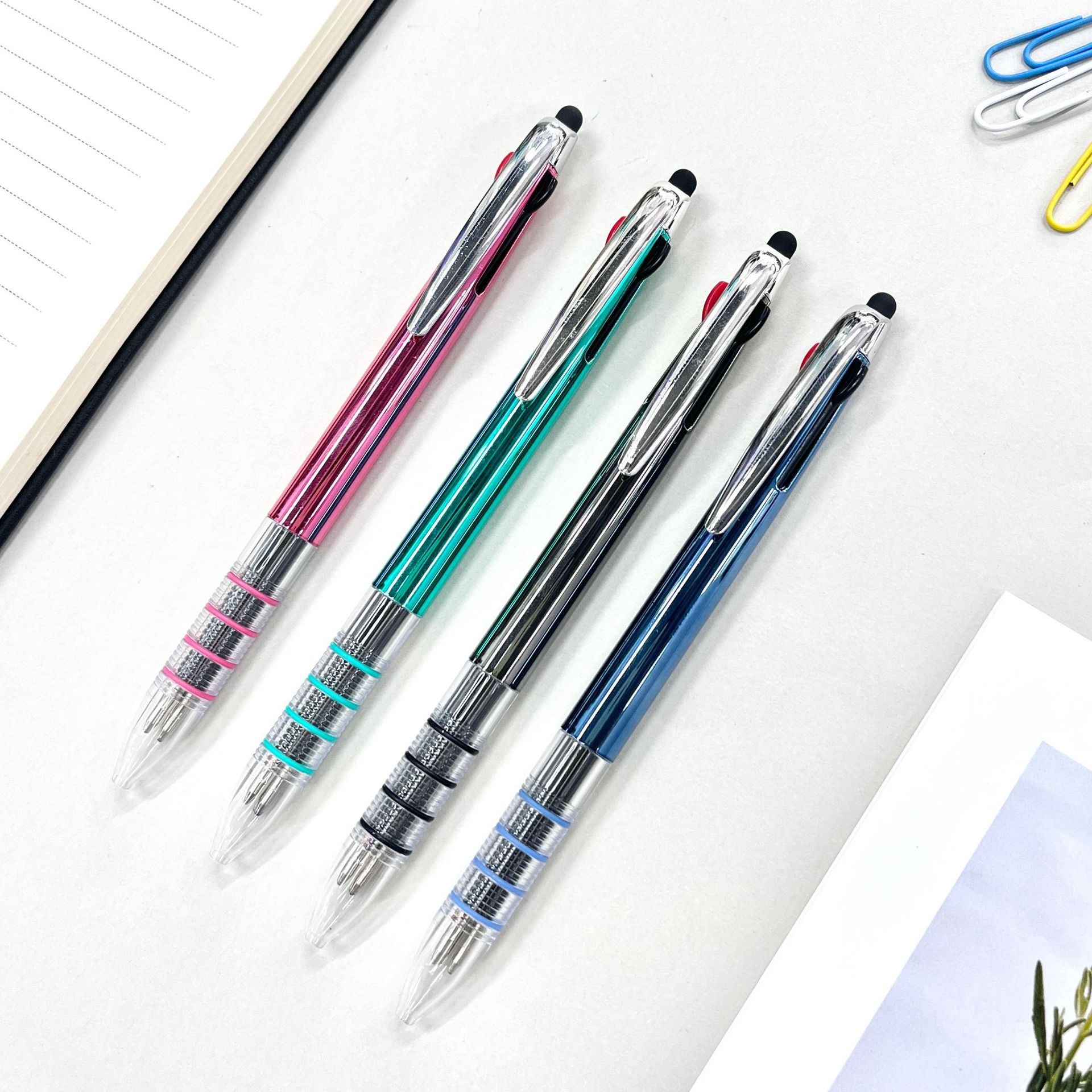 UV touch screen three-color ballpoint pen with oil pen bullet tip push-button medium pen bullet quick-dry student pen