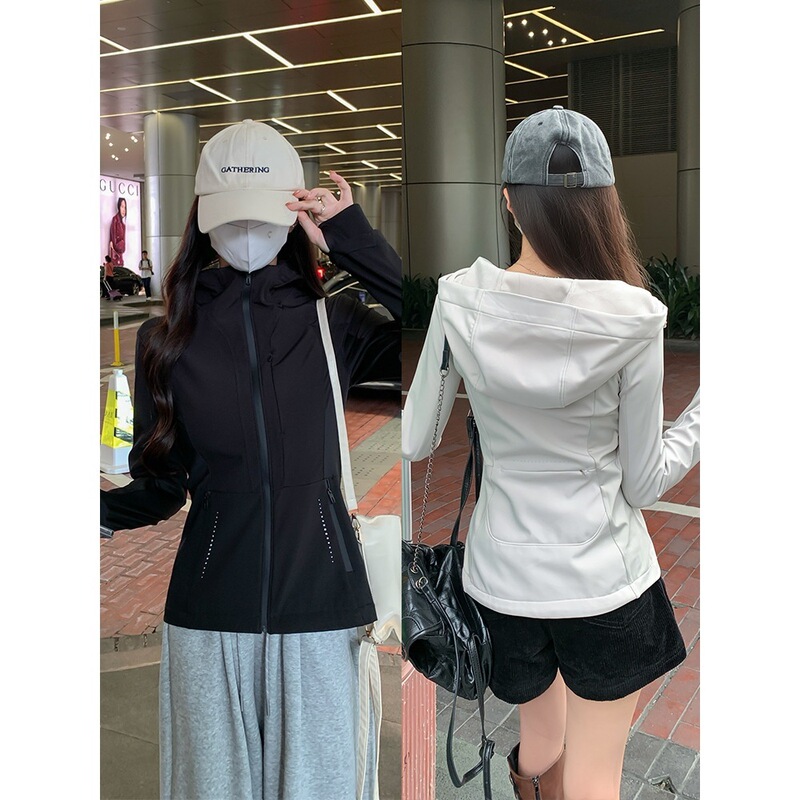Autumn Women's Outdoor Waterproof and Windproof Slim-Fit Softshell Sports Hooded Jacket