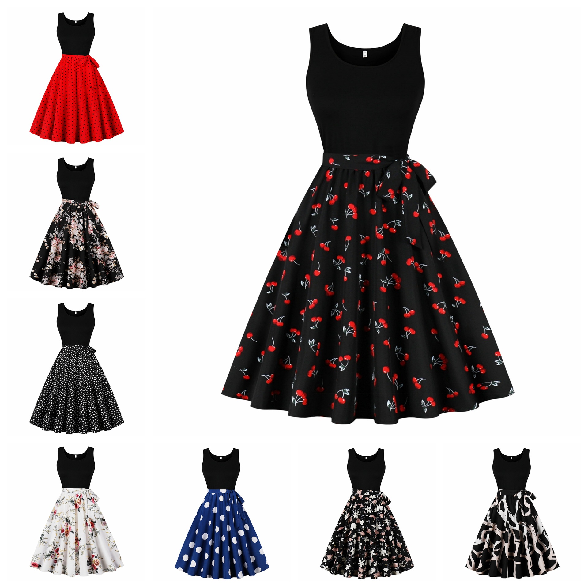 D cross-border factory direct summer new European and American retro women's vest collar sleeveless black spell printing large pendulum dress