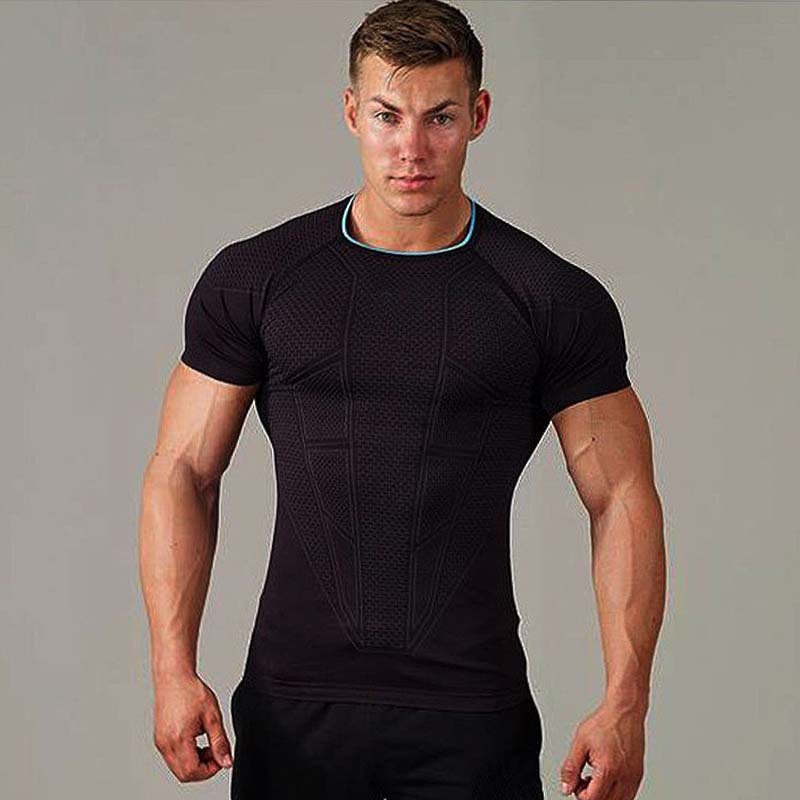 Gymshark Cross-Border Summer New Muscle-Enhancing Men's Sports Fitness T-Shirt Seamless Knit Quick-Drying High-Elasticity