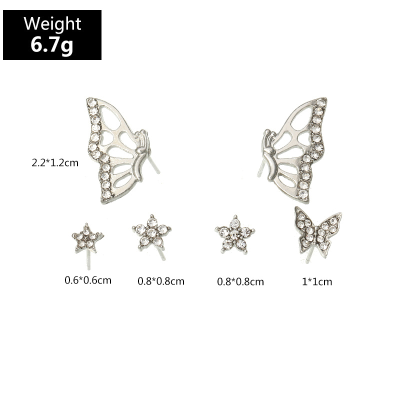 Ensemble De Boucles D&#39;oreilles Étoile Papillon Serti De Diamants Simples display picture 2