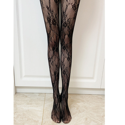 日系蕾丝提花易撕镂空加绒网丝袜连裤袜弹力显瘦性感黑色ins冬季