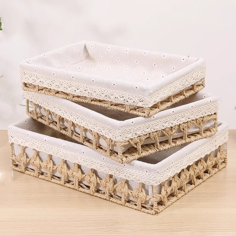 桌面收纳盒玩具零食杂物筐化妆品浅口镂空抽屉收纳筐钥匙筐储物篮|ru
