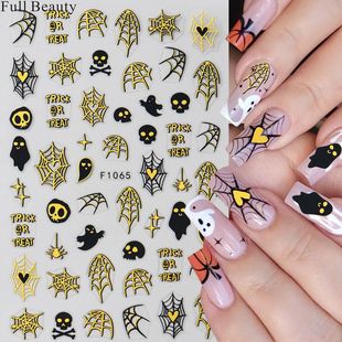 All Saints New Nail Art Stickers Cross-border Hot Halloween Spider Web Little Black Cat Pumpkin Back Adhesive Stickers