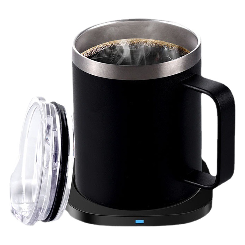 Taza de café térmica con carga inalámbrica de acero inoxidable 304 de doble capa M12, calentador de tazas de 55 grados, aislamiento de 350 ml, carga rápida de 15 W
