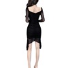 High elastic mesh patchwork exposed waist long sleeved tight fitting hip wrap dress