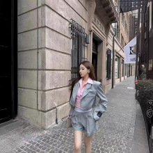 假两件西服套装新款秋季外套可拆卸衬衣短款小西装高腰短裤女套装