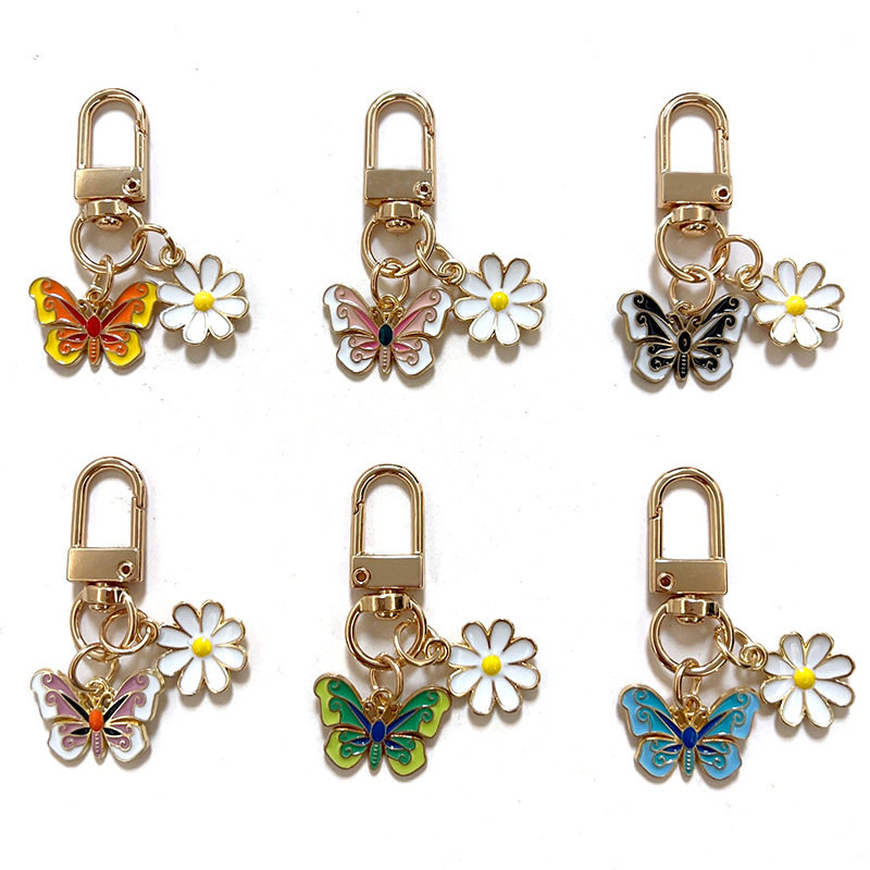 Fashion Colorful Butterfly Daisy Keychain Alloy Enamel Pendant USB Drive Decoration Zipper Pull Phone Case Charm
