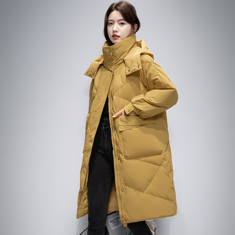 Brand Genuine Large Size New 2025 Winter Loose Thick Warm Hooded Mid-Length down Jacket for Women