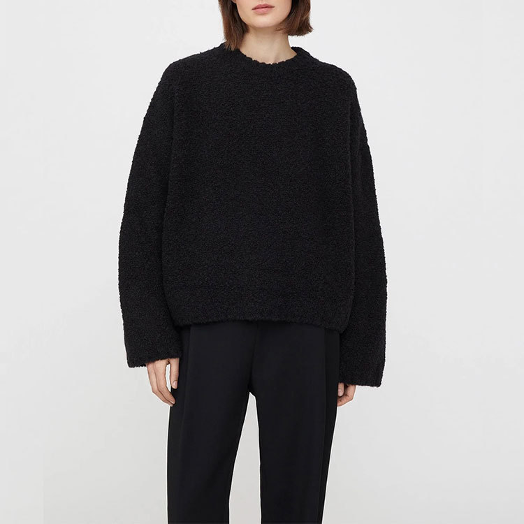 Fashionable elegant black woolen elastic knitted long-sleeve with a…