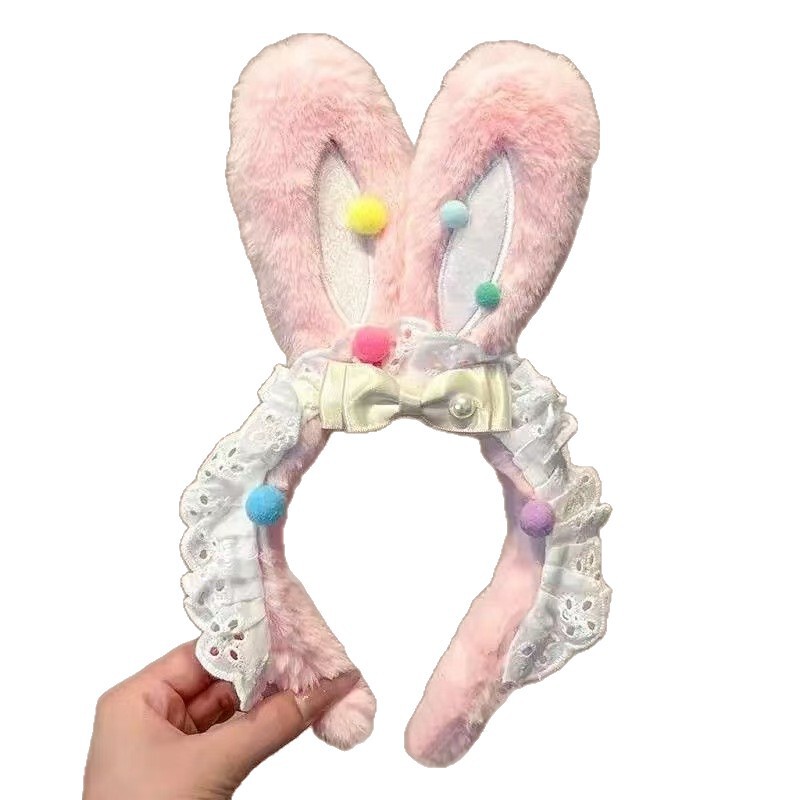 かわいいリボンウサギの耳ぬいぐるみヘッドバンドレース洗顔ヘッドバンド子供用ヘアピン 2025 新しい帽子|undefined