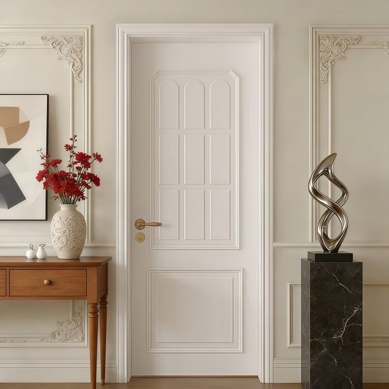 Cross-Border Water-Based Paint Solid Wood Composite Door, Lacquered Wooden Door, French-Style Molding Lacquered Door, Multi-Color Simple Flat Interior Door