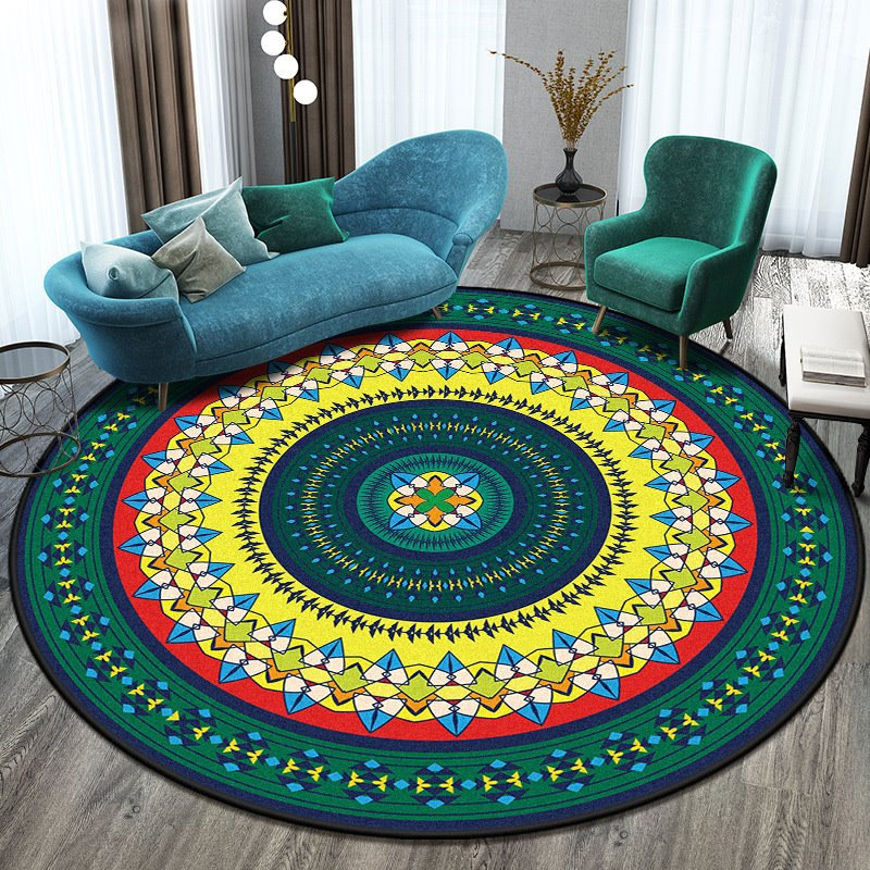 Tappeto rotondo stile vintage boho nordico per salotto balcone_voghion.com
