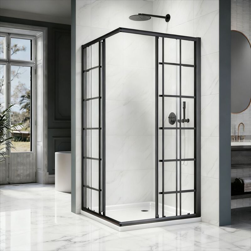 Manufacturer Wholesales and Produces Luxurious Silk-Screened Black-Framed Tempered Glass Bathroom Double Sliding Door Glass Long-Shaped Shower Room