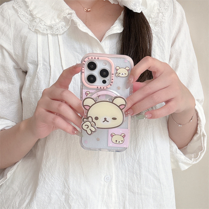 Corazón de niña lindo oso de dibujos animados para iPhone 16Pro funda para teléfono móvil 15ProMax nicho 14/13 femenino 16