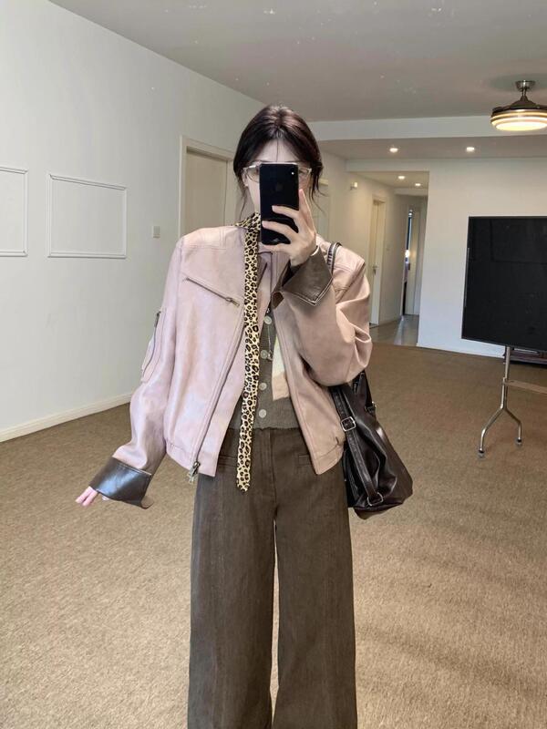 人生皮衣/复古时髦艺术家撞色pu皮衣女秋夹克外套|undefined