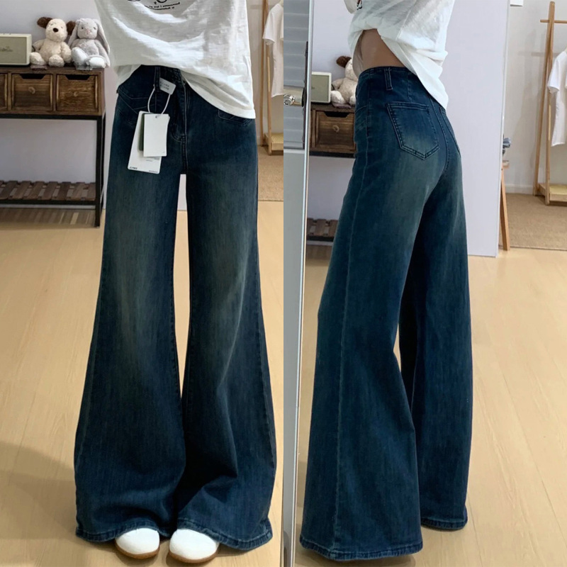 Loose-Fitting, Slightly Flared Jeans for Women, Straight Wide-Leg, High-Waisted, Spring Season, Slimming Denim Pants for Women