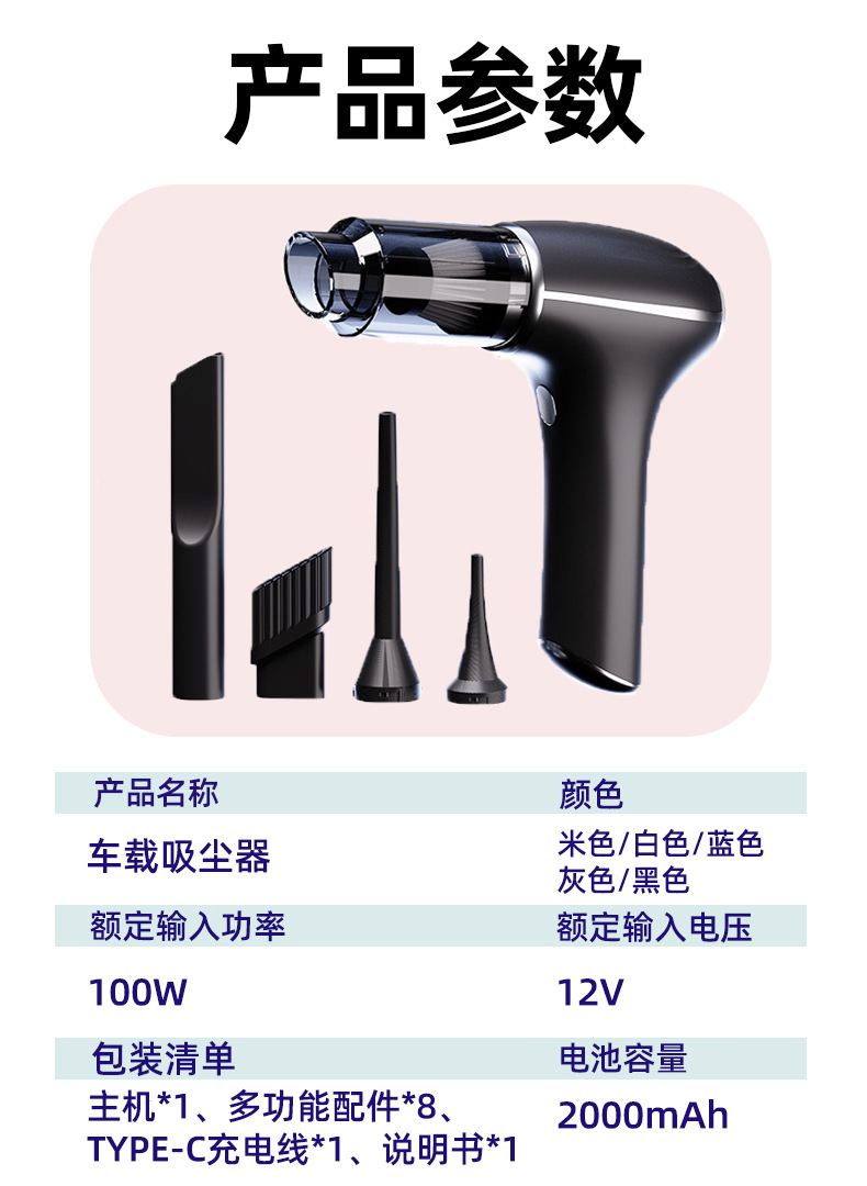 Cross-border wireless car vacuum cleaner, handheld multifunctional desktop cleaner, high-speed wireless compact suction-blowing all-in-one machine