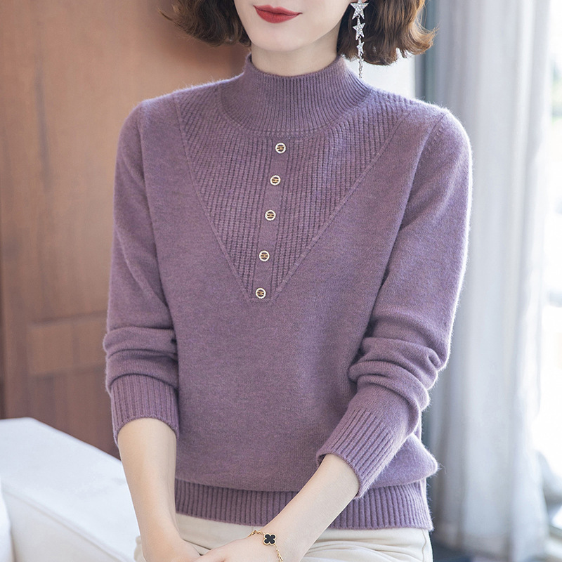 Mom winter clothing fleece-lined thickened sweater Western style bottoming shirt 40-year-old middle-aged and elderly women's winter underwear sweater Mom winter clothing fleece-lined thickened sweater Western style bottoming shirt 40-year-old middle-aged and elderly women's winter underwear sweater