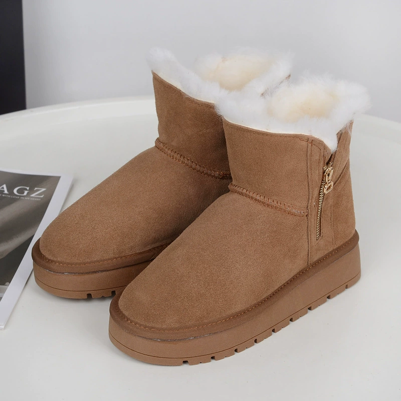 Овечья меховые снежные сапоги зимой теплые толстые подошвы нескользящие женские хлопчатобумажные сапоги