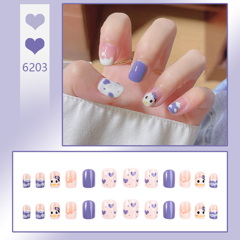 紫色鸭鸭穿戴甲批发假指甲片穿戴美甲贴成品甲片nail美甲贴假