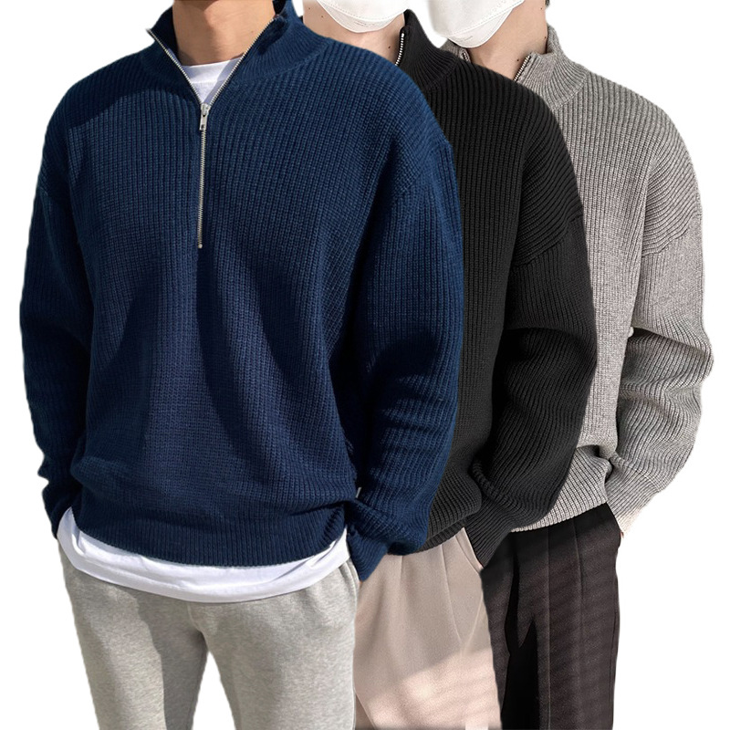 Explosiones transfronterizas de tamaño europeo camisa de punto suéter hombre medio cremallera abrigo caliente de la fábrica de negocios al por mayor