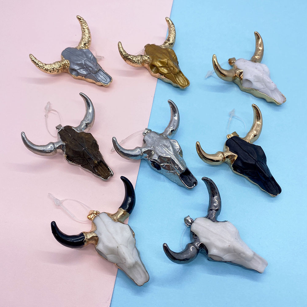 14g Weight Pendant Jewelry Making Type Natural Stone Inlay Material 1 Piece Acrylic Natural Stone Animal Cattle Pendant DIY Jewelry Accessories