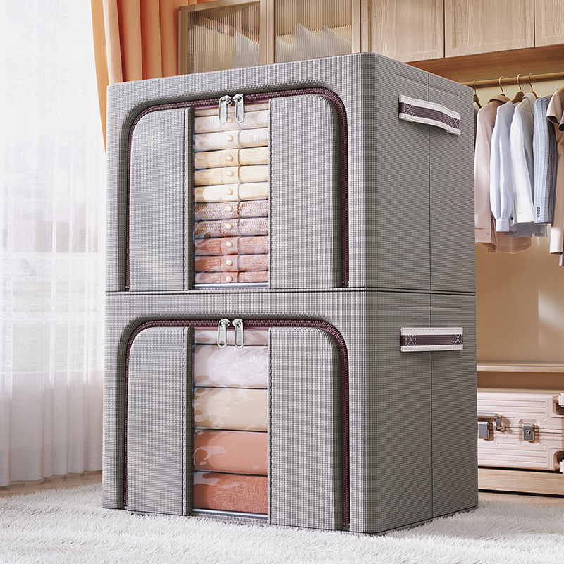 Household Large Capacity Storage Box Oxford Cloth Steel Frame Box Folding Bedroom Bainer Box Wardrobe Quilt Clothes Tiling Box
