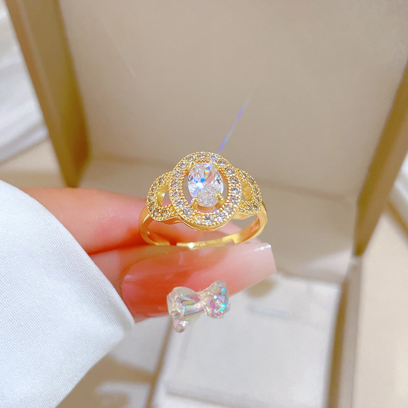 Anello leggero di lusso a forma di uovo con diamanti incastonati, apertura regolabile, gioiello semplice giapponese, anello per coppie_voghion.com