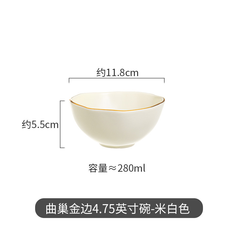 Moderno juego de regalo de tazones de sopa de lujo, diseño creativo de nido curvo irregular con vajilla de cerámica con borde dorado, que incluye platos, tazones y cucharas para uso doméstico.