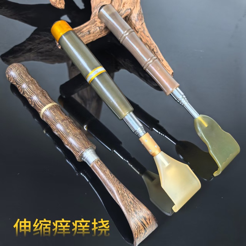 Chicken Wing Wood Extendable Back Scratcher, Bamboo Joint Design, Self-Sufficient, Stainless Steel Small Buddha Hand Scratcher, Shell Massager