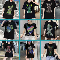 Heat transfer for women's clothing, including heat transfer rhinestones, clothing accessories, cartoon animation patterns, short-sleeve heat printing, 3D rhinestones, wholesale