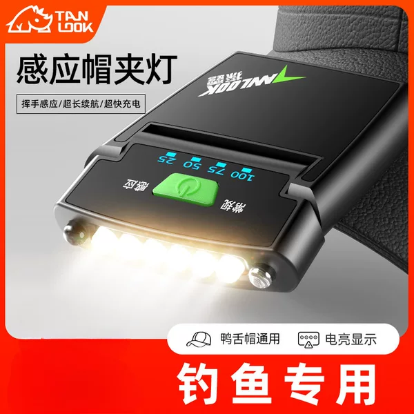 Sensor Headlamp for Night Fishing, Rechargeable, Ultra-Bright Led Clip-On Hat Light, Brim-Mounted, Waterproof