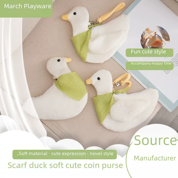 Korean Ins Plush Cheering Duck Coin Purse Creative Cute Cartoon Girl Coin Cosmetics Bag Headphone Bag