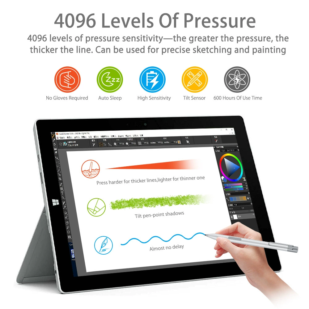 Активный стилус (совместимый с Microsoft Surface) — 4096 уровней нажатия, распознавание ладони, батарея AAA