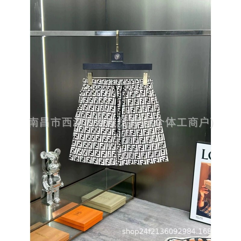 Cross-Border Foreign Trade Double F Letter Monster Design Men's Beach Shorts Seaside Swimming Shorts Quick-Dry Elastic Casual Shorts