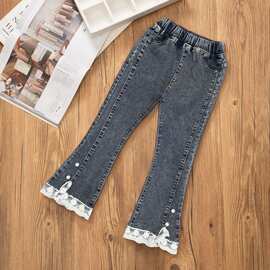 童装春夏新款洋气女童牛仔裤喇叭裤大童儿童宽松休闲女孩老爹裤子