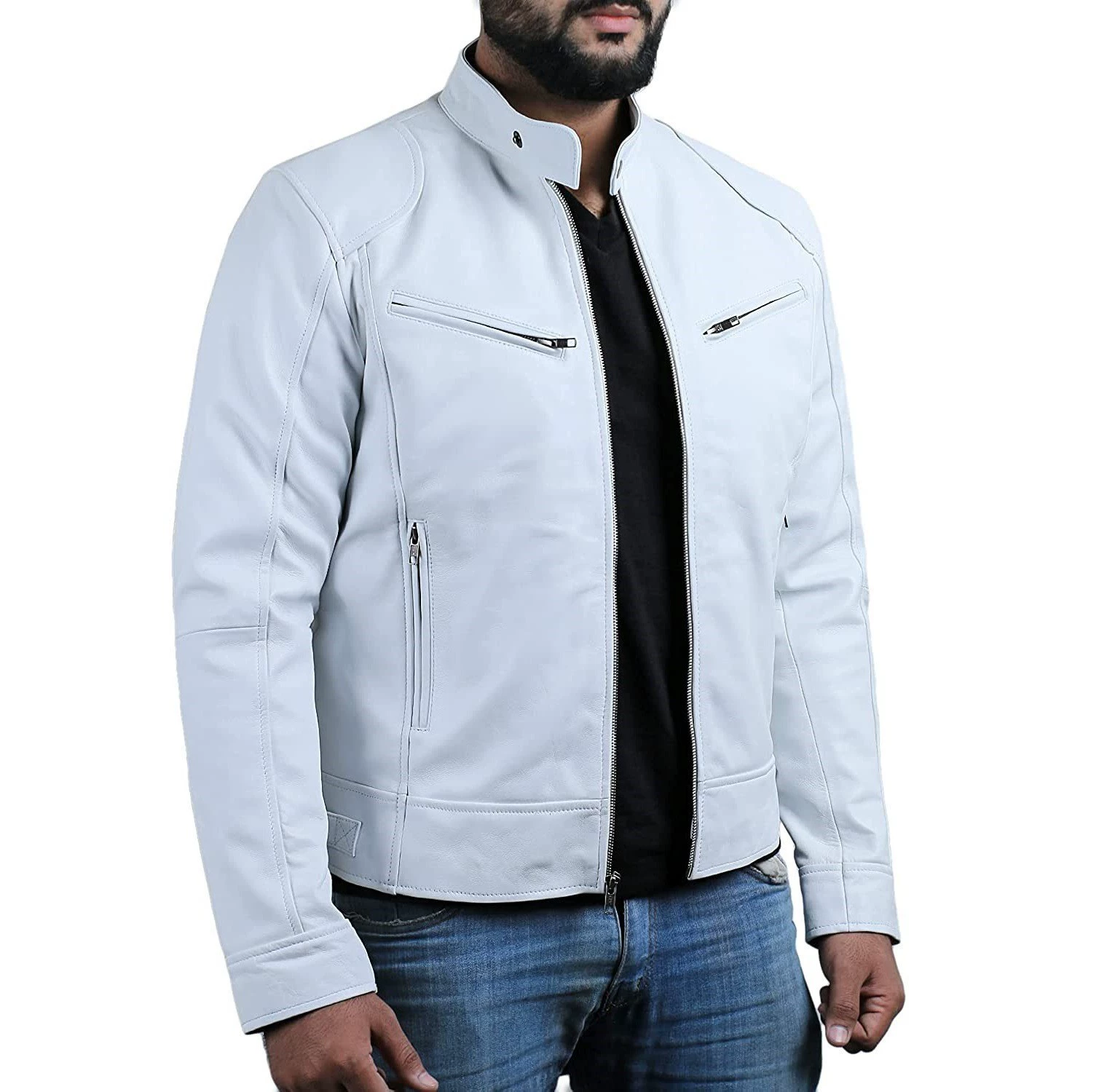 Кожаная куртка из полиуретана на молнии, Amazon, Wish, Slim fit