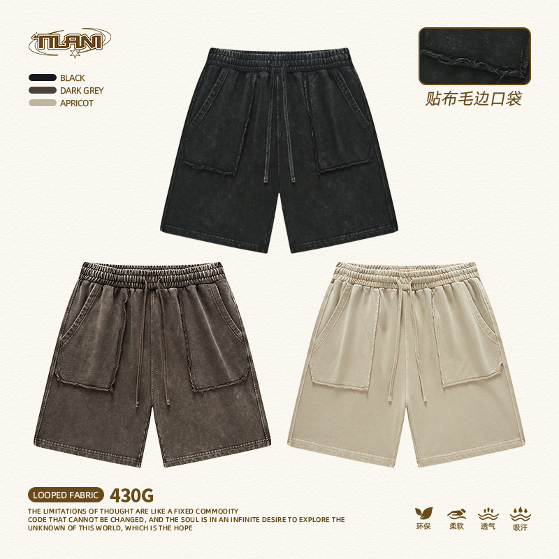 TILANI men's summer 430G applique fur pocket niche design high quality casual fashion men's shorts