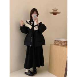 韩系新品甜美羽绒服女撞色拼接娃娃领收腰显瘦90白鸭绒保暖外套