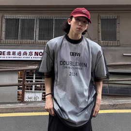 cleanfit假两件网纱短袖男高级感痞帅潮牌欧美t恤设计感小众半袖