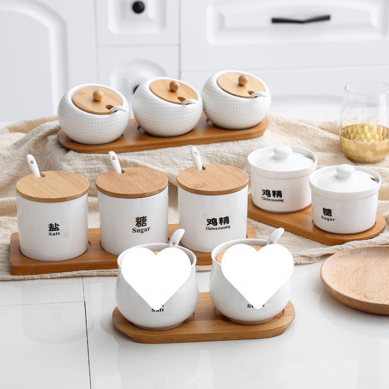 caja de condimento de cerámica doméstica, conjunto combinado de utensilios de cocina, tanque de condimento de sal salina