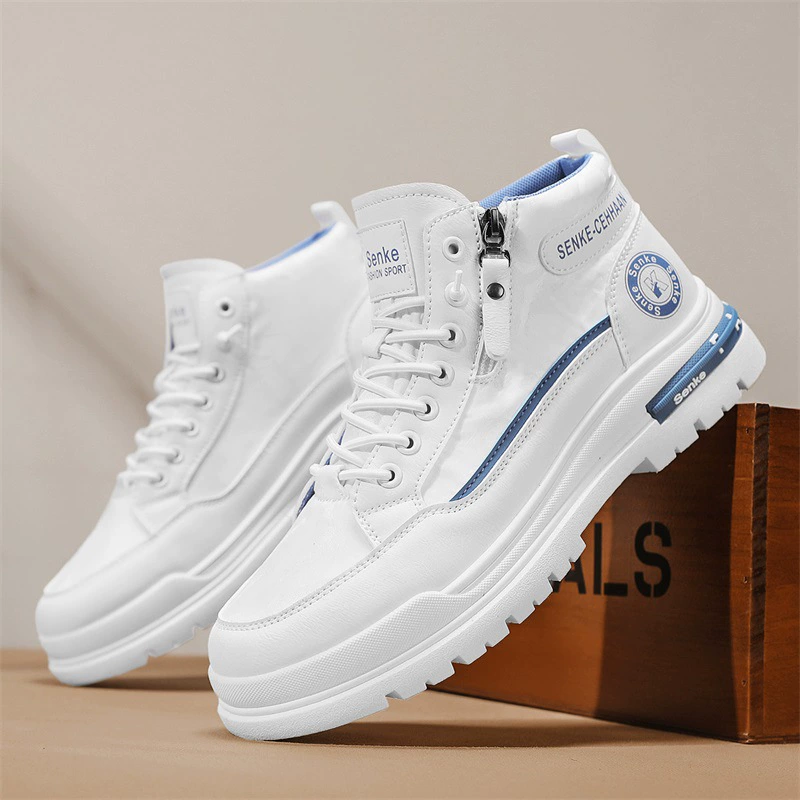 Кроссовки в стиле кросс-брендинга, спортивные белые кеды из ледяного шелка, модные повседневные высокие мужские туфли, трендовые летние кроссовки для молодежи 2025 года.