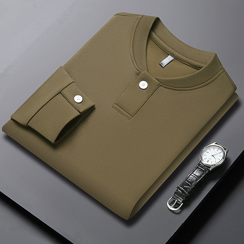 2025 новые весенние и осенние мужские футболки среднего возраста с длинными рукавами простой полувысокий воротник