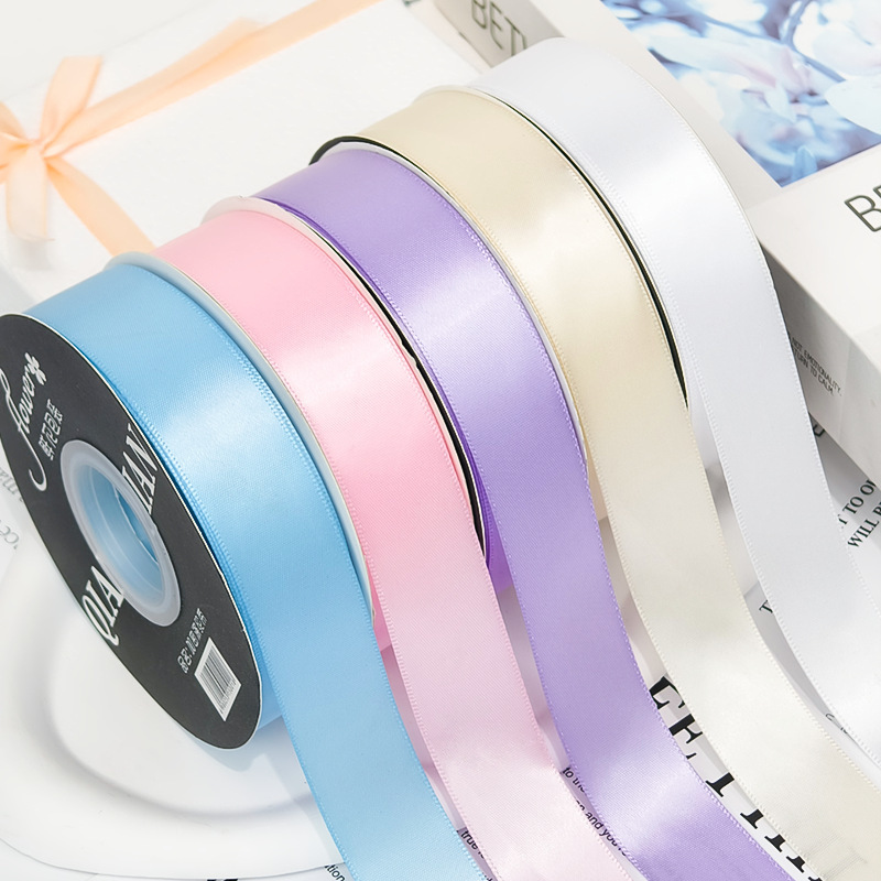 2.5cm Double-Sided Polyester Ribbon Pure Color Flower Bouquet Ribbon Flower Shop Baking Gift Packaging Bow Tie