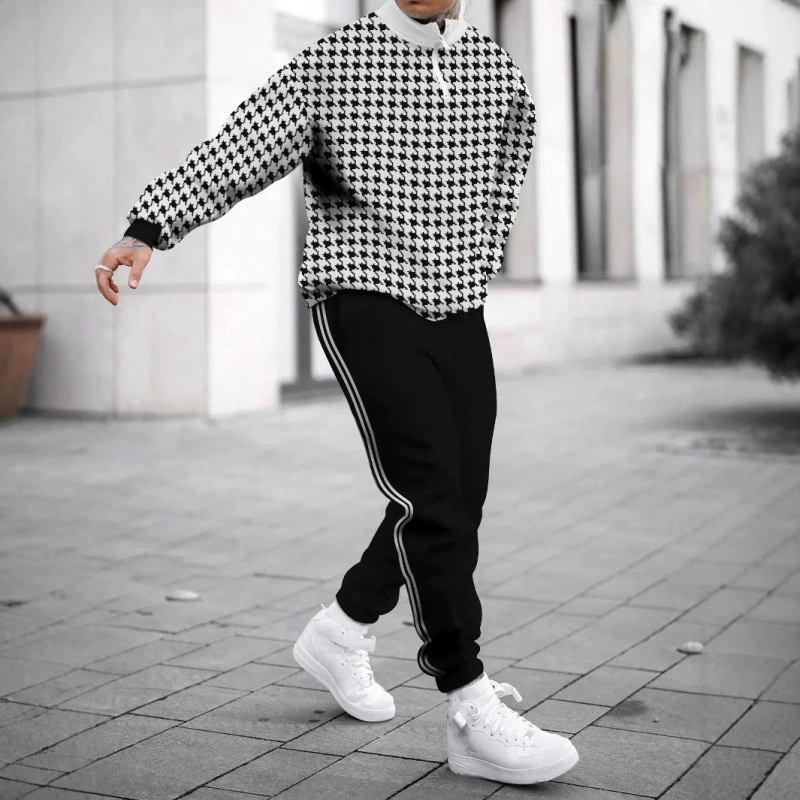 Новый трансграничный тренд амазонка мужская с круглым вырезом 3D с принтом молния tto men спортивная мода с длинными рукавами брюки набор