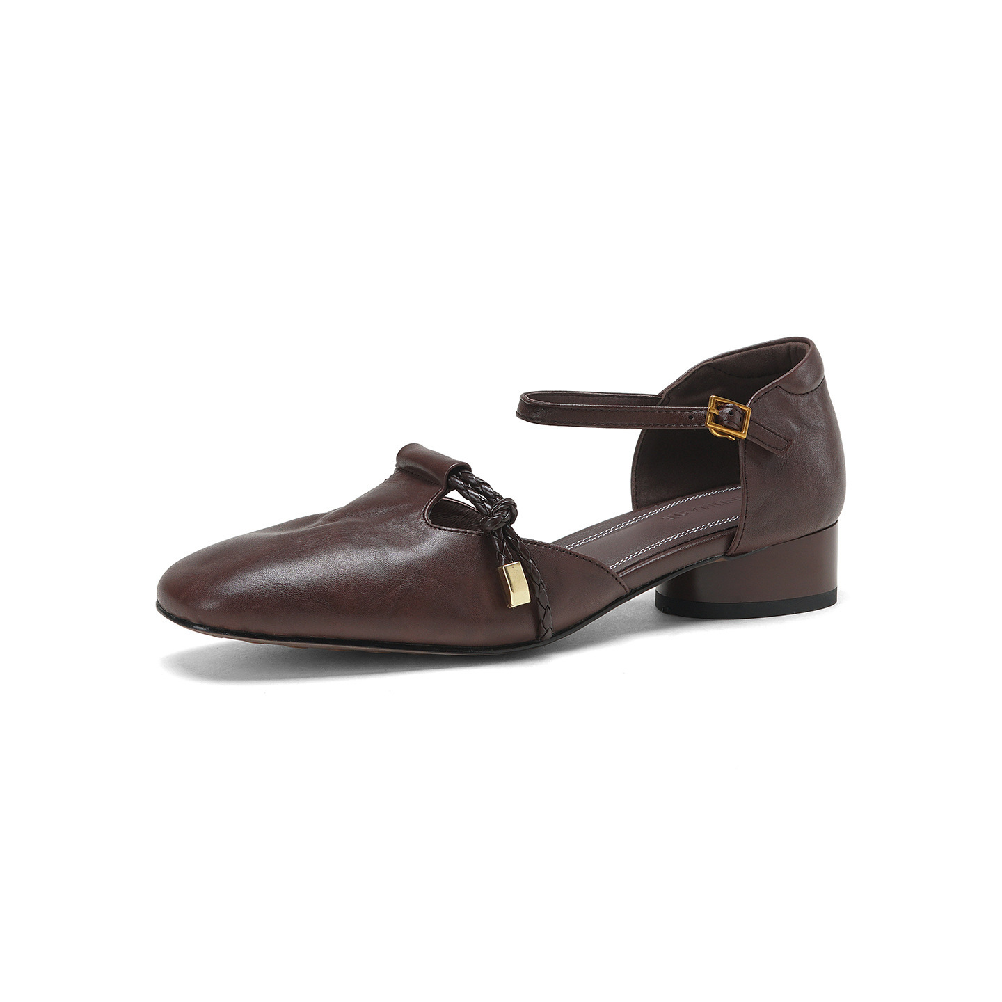 Sandal nữ gót thấp 3 cm quai ngang một khóa, mũi kín gót kín kiểu dáng thanh lịch — Màu nâu (cao 3cm) chi tiết 20