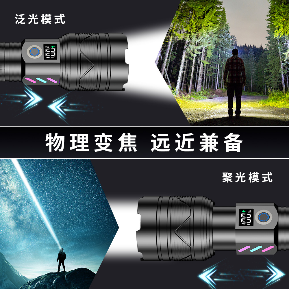 Linterna súper brillante de luz fuerte Linterna led portátil de largo alcance recargable al aire libre Linterna de aleación de aluminio brillante multifuncional