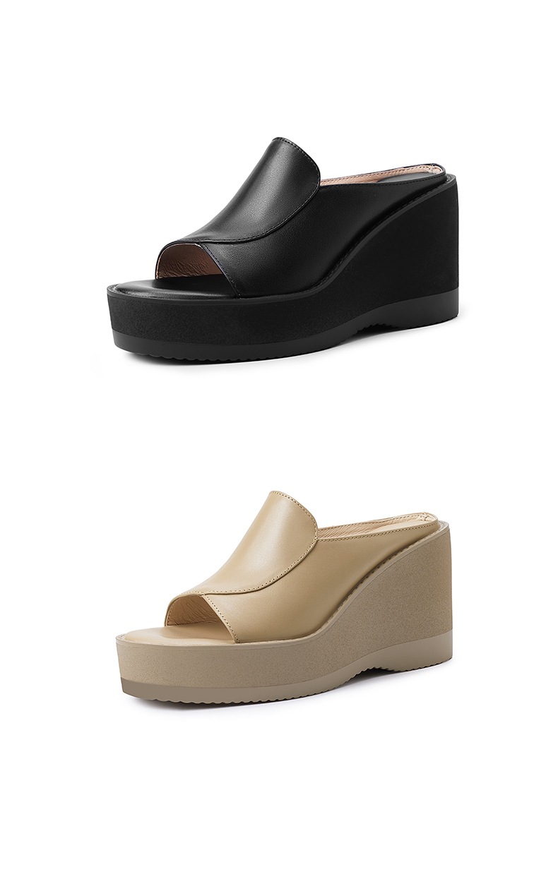 Dép sandal nữ quai chữ V đế xuồng cao gót 9 cm da bò mũi cá — đen chi tiết 13