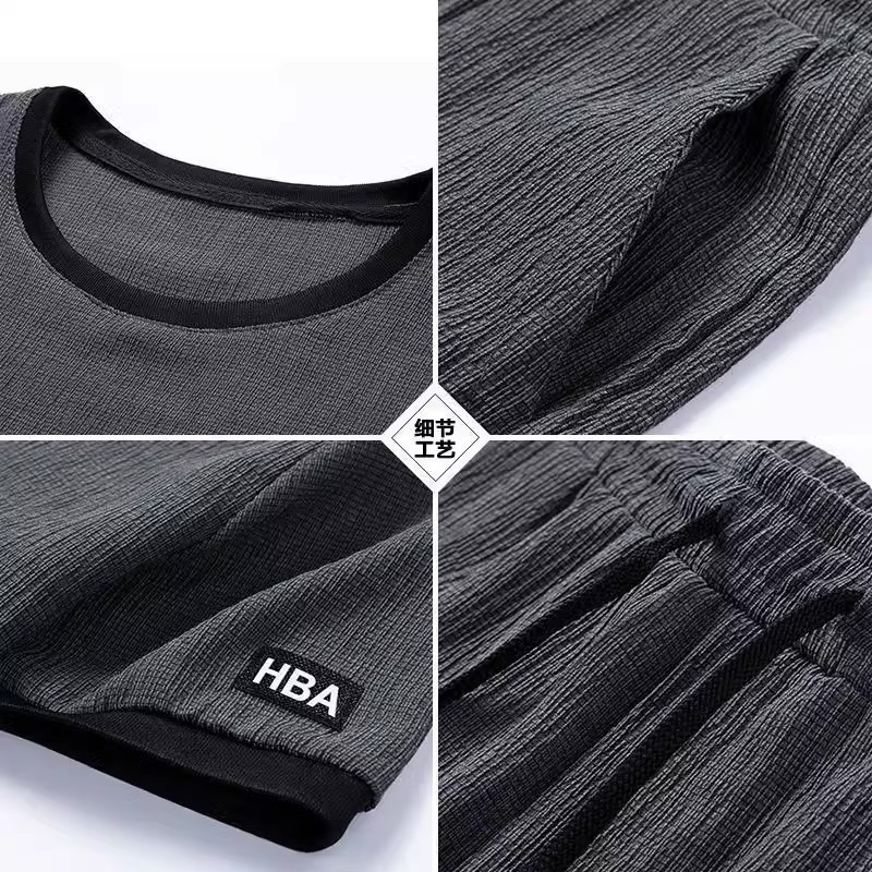 Summer Casual Sports suit Men's Ice Silk Short-sleeved T-shirt Shorts A Set of Men's Fashion Two-piece Set